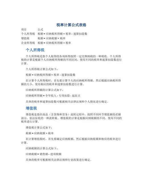 税率计算公式表格