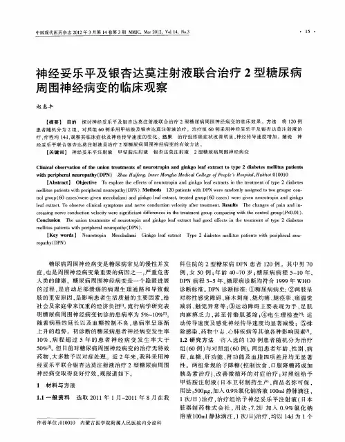 神经妥乐平及银杏达莫注射液联合治疗2型糖尿病周围神经病变的临床观察