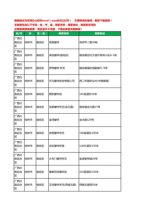 2020新版广西壮族自治区桂林市临桂区窗帘工商企业公司商家名录名单联系电话号码地址大全94家