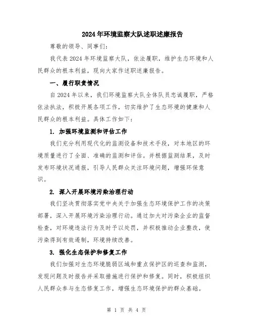 2024年环境监察大队述职述廉报告