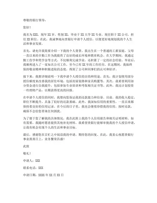 个人授信申请书范本