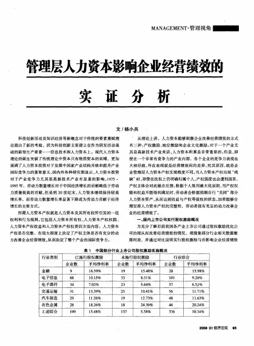 管理层人力资本影响企业经营绩效的实证分析