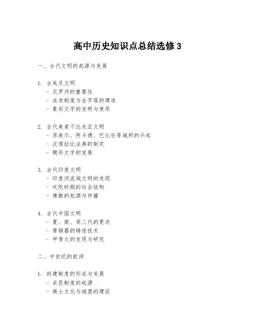 高中历史知识点总结选修3