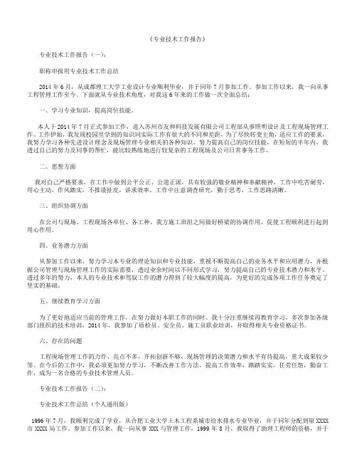 专业技术工作报告16篇【优秀范文】