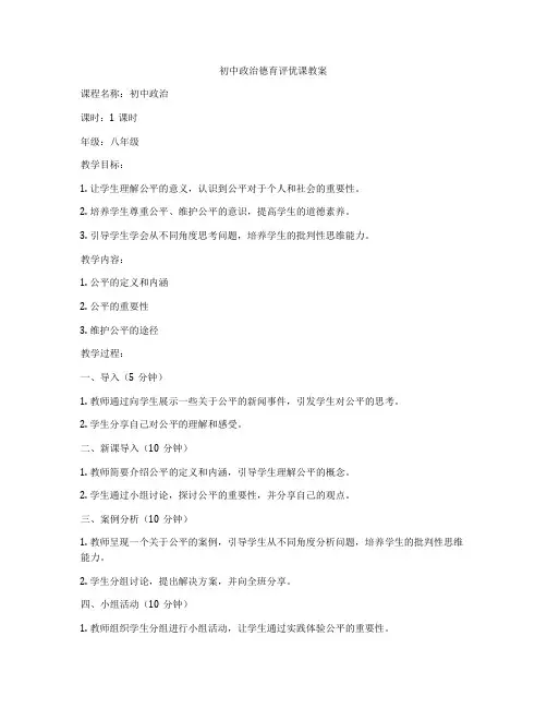 初中政治德育评优课教案