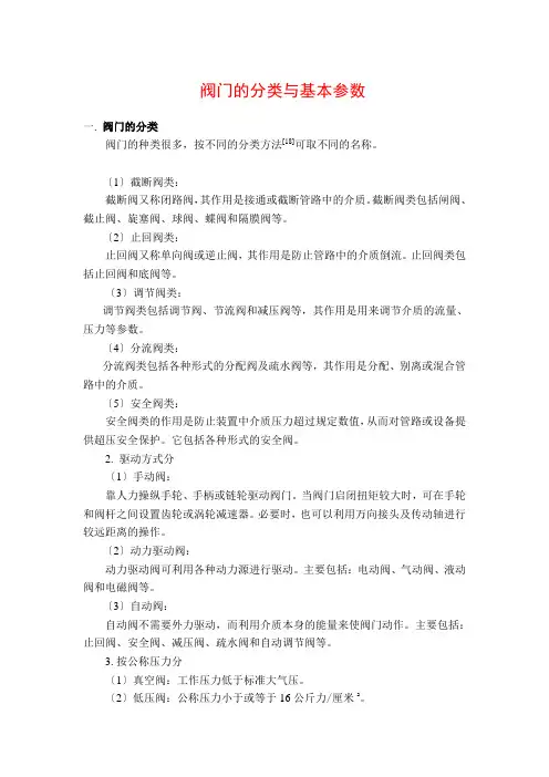 阀门的分类与基本参数