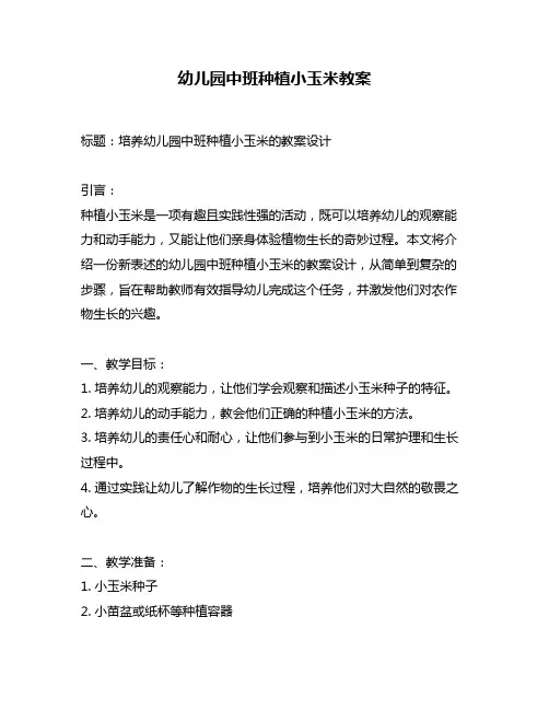 幼儿园中班种植小玉米教案