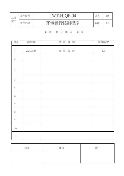 ISO14001：2015环境运行控制程序
