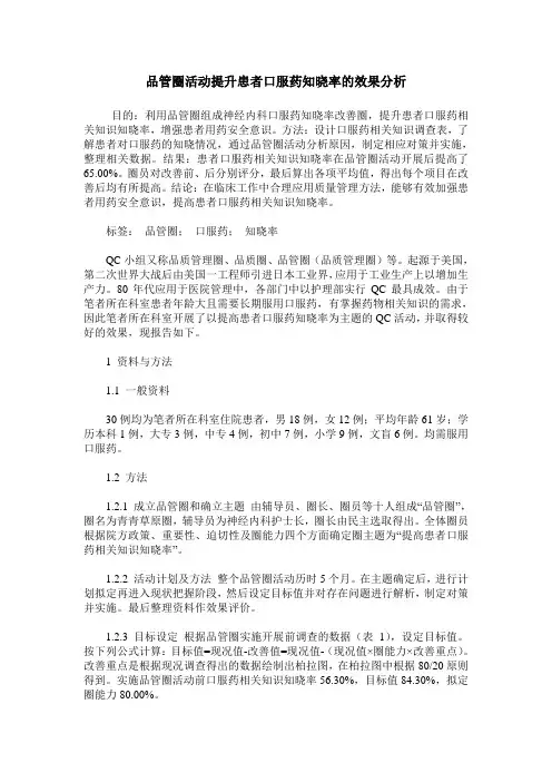 品管圈活动提升患者口服药知晓率的效果分析