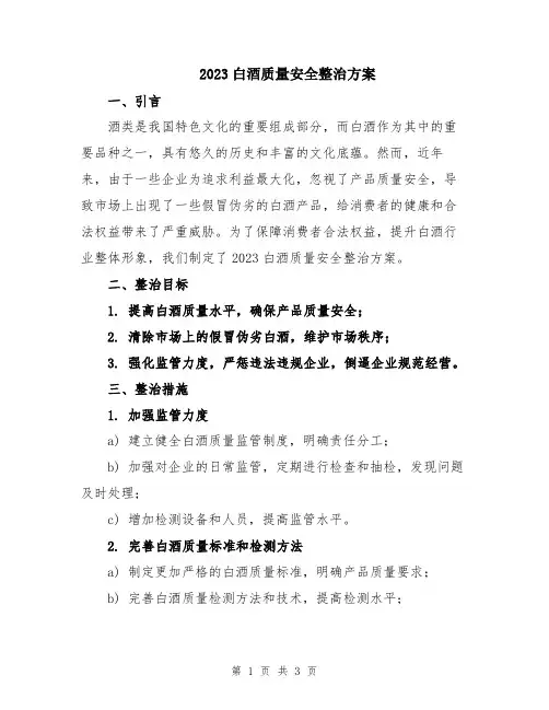 2023白酒质量安全整治方案