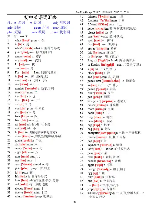 初中英语单词表大全2182个带音标
