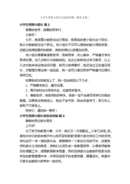 小学生班级小组长竞选演讲稿（精选3篇）