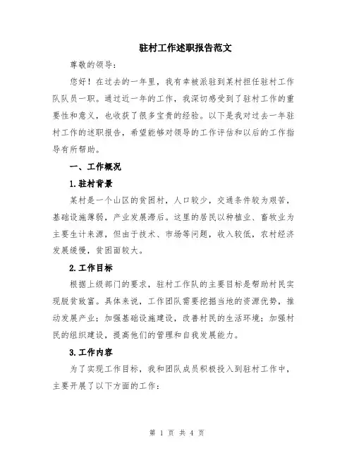 驻村工作述职报告范文