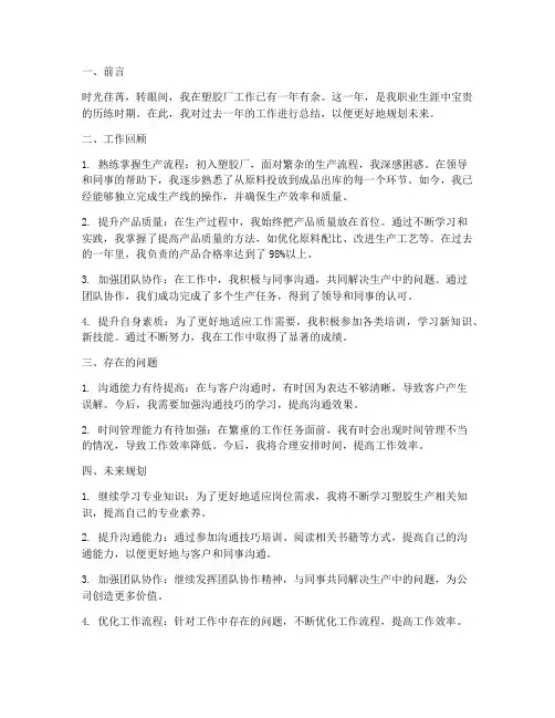 塑胶厂个人工作总结