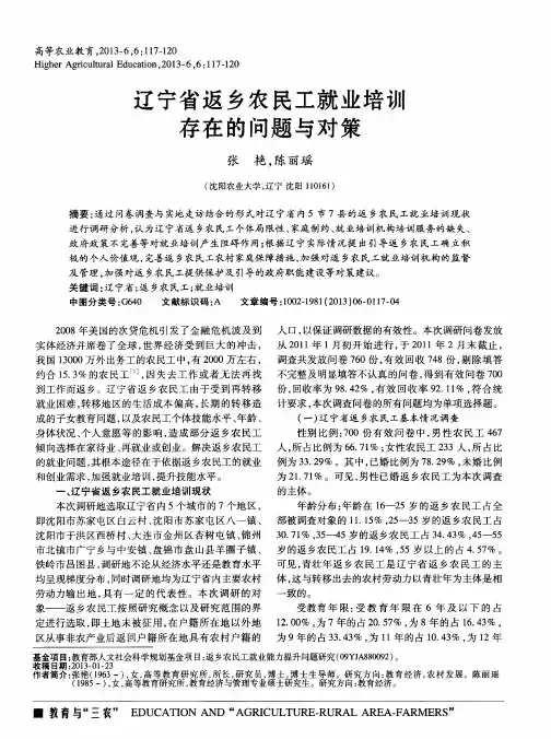 辽宁省返乡农民工就业培训存在的问题与对策