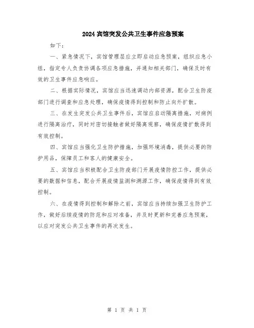 2024宾馆突发公共卫生事件应急预案