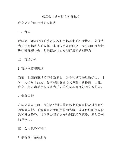 成立公司的可行性研究报告