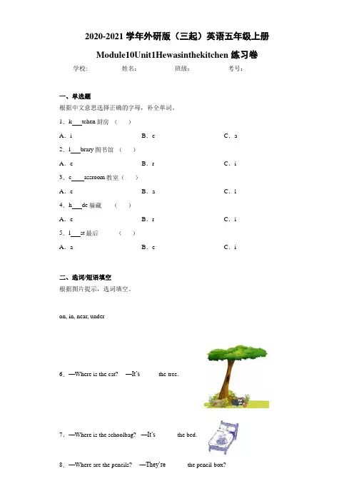 外研版(三起)英语五年级上册Module10Unit1Hewasinthekitchen
