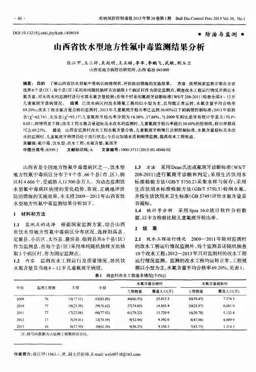 山西省饮水型地方性氟中毒监测结果分析