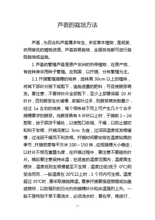 芦荟的栽培方法