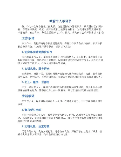 城管  个人承诺书