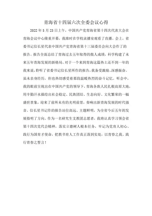 青海省十四届六次全委会议心得