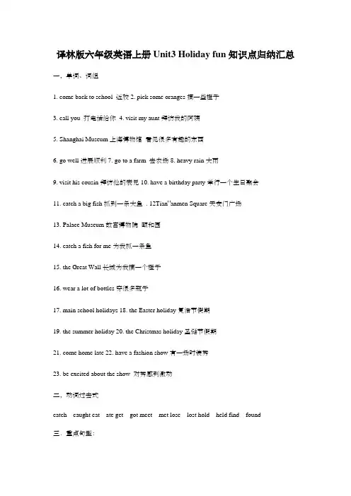 译林版六年级英语上册Unit3 Holiday fun知识点归纳汇总