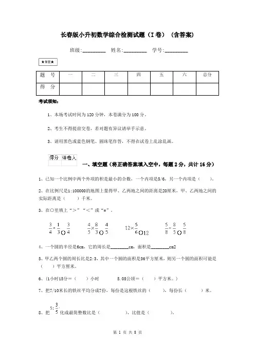 长春版小升初数学综合检测试题(I卷) (含答案)