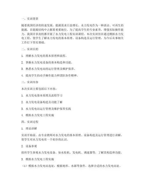 模拟水力发电工程实训报告