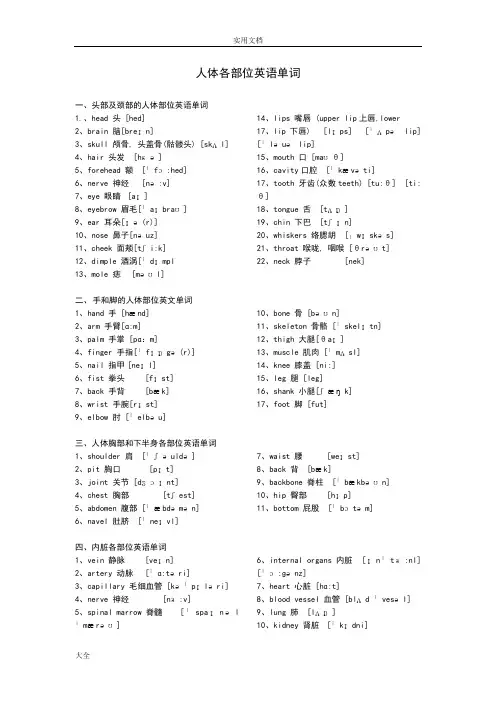 人体各部位英语单词(含音标)