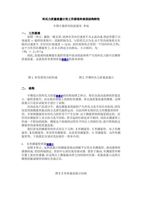 科氏力质量流量计的工作原理和典型结构特性