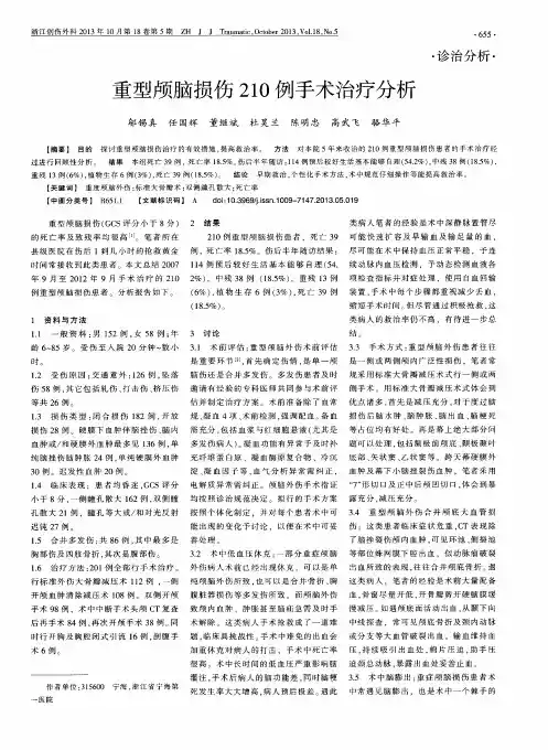 重型颅脑损伤210例手术治疗分析