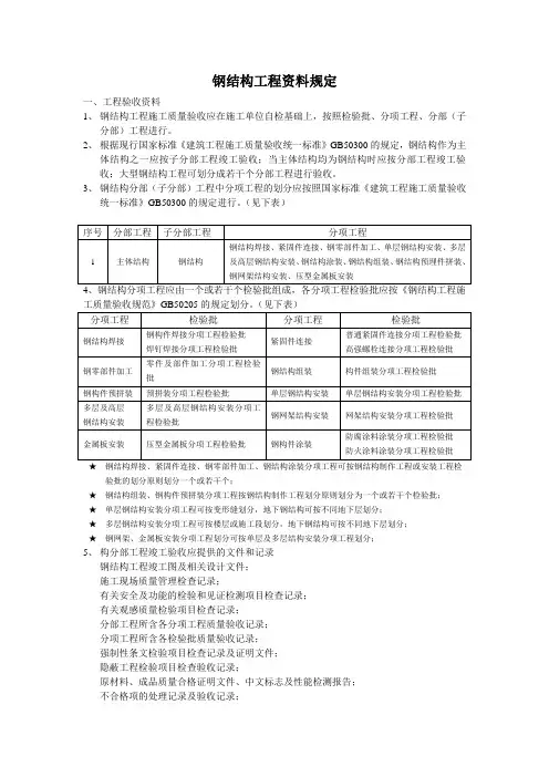 钢结构工程资料规定
