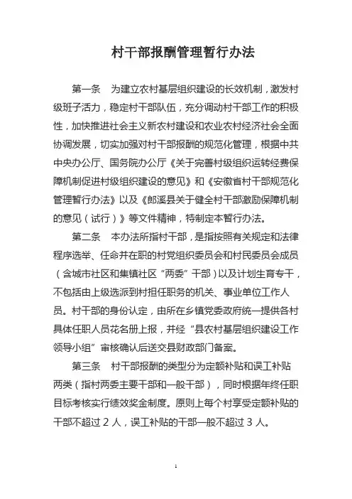 村干部报酬管理暂行办法