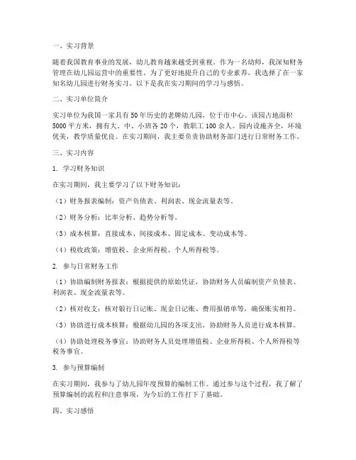 财务实习报告幼师文案