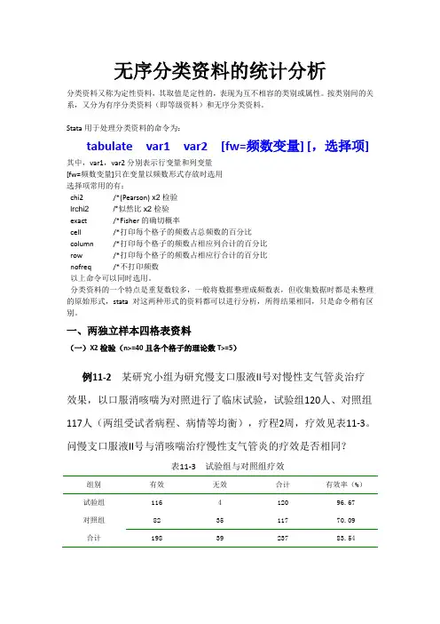 第七讲 无序分类资料的统计分析