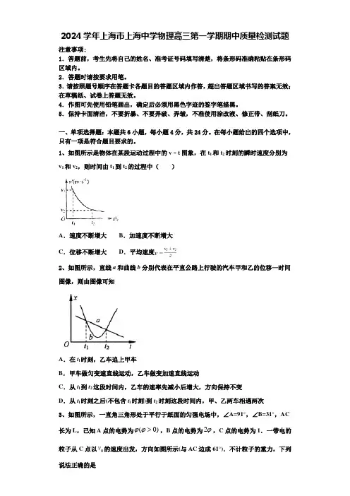 2024学年上海市上海中学物理高三第一学期期中质量检测试题含解析