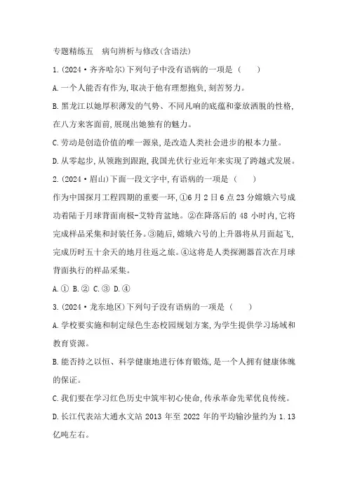 2025年中考语文部编版复习专题精练：病句辨析与修改(含解析)