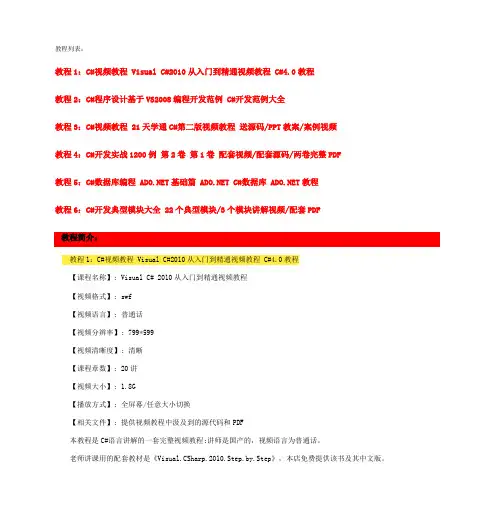 C#从入门到精通程序设计高级编程实例视频教程附带源码