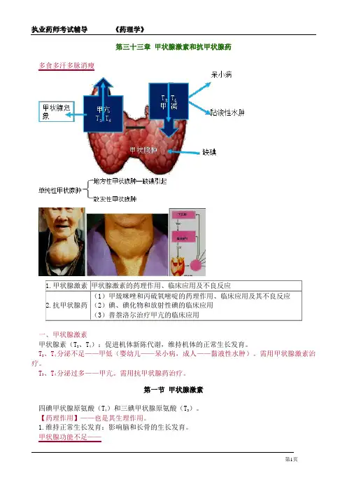 执业药师考试-药理学《甲状腺激素和抗甲状腺药》详细复习知识点