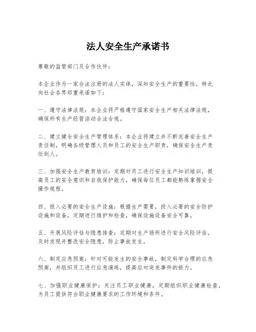 法人安全生产承诺书
