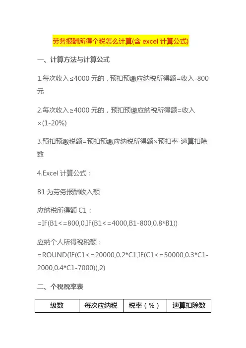劳务报酬所得个税怎么计算(含excel计算公式)