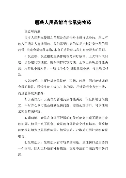 哪些人用药能当仓鼠宠物药