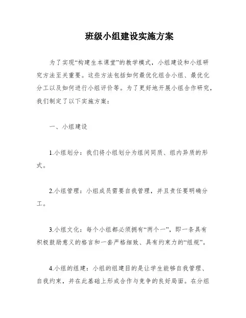 班级小组建设实施方案