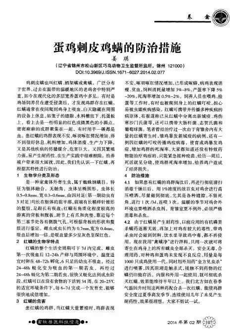蛋鸡刺皮鸡螨的防治措施