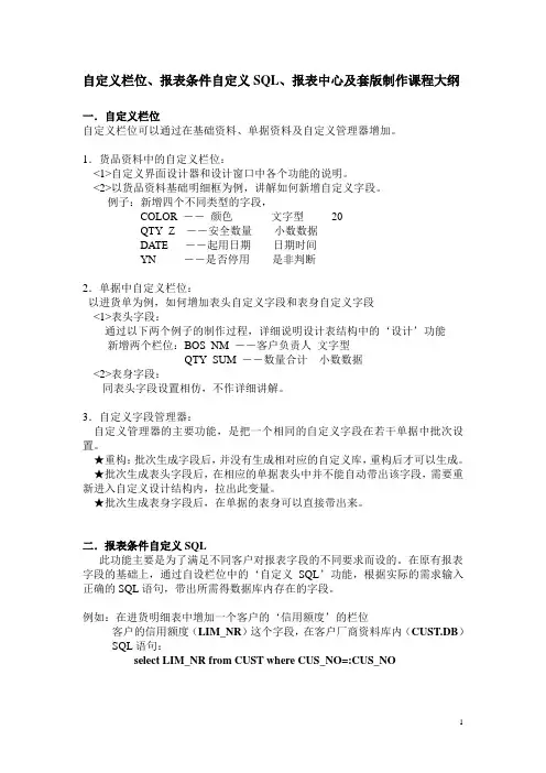 天心ERP,自定义SQL及套版