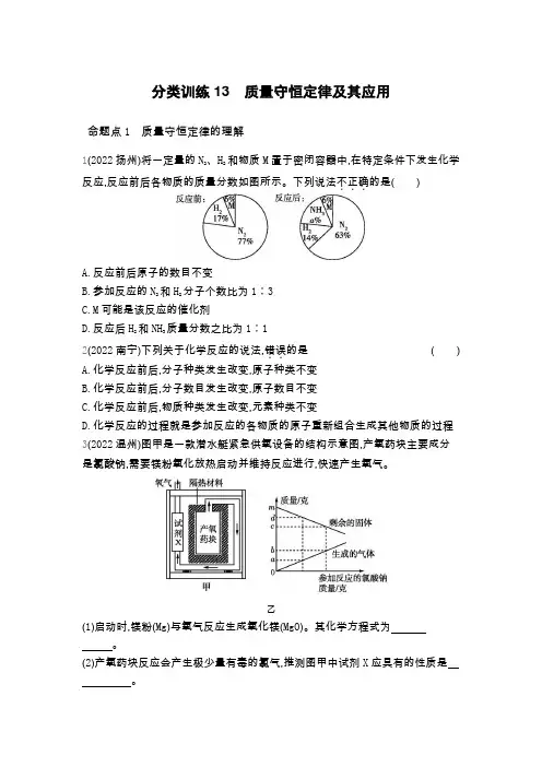 中考化学真题分类训练13质量守恒定律及其应用