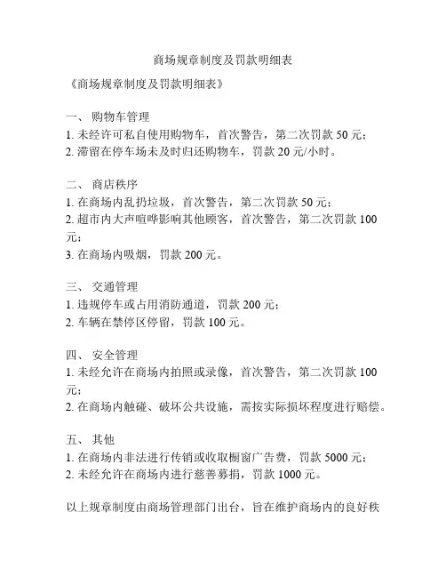 商场规章制度及罚款明细表