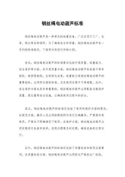 钢丝绳电动葫芦标准