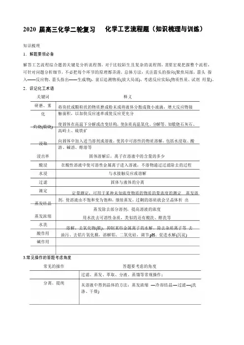 2020届高三化学二轮复习  化学工艺流程题